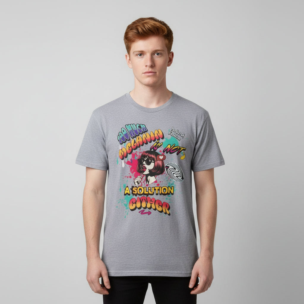 Too Much Melanin Is Not a Solution Either – Buntes Retro-Redhead Statement Shirt