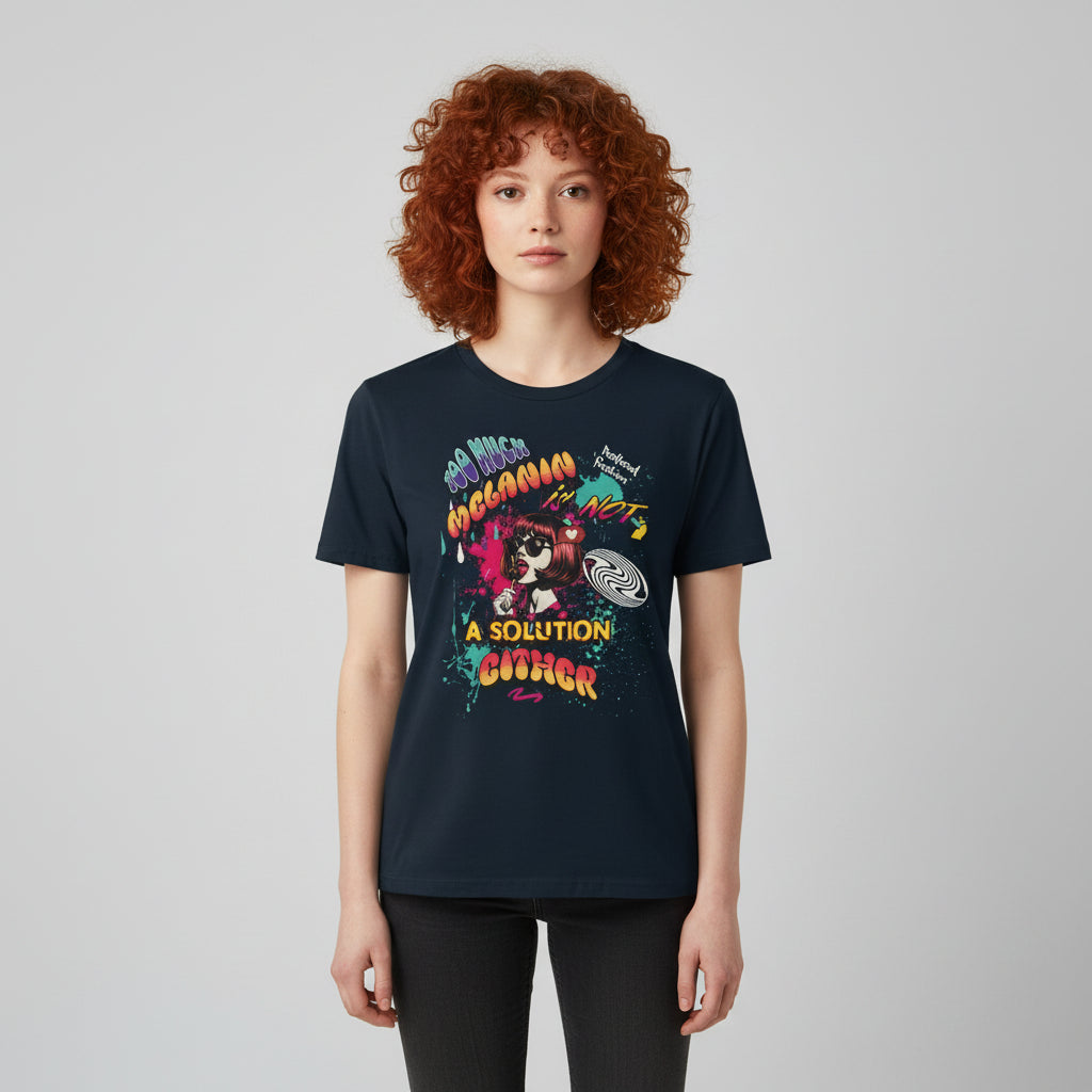 Too Much Melanin Is Not a Solution Either – Buntes Retro-Redhead Statement Shirt