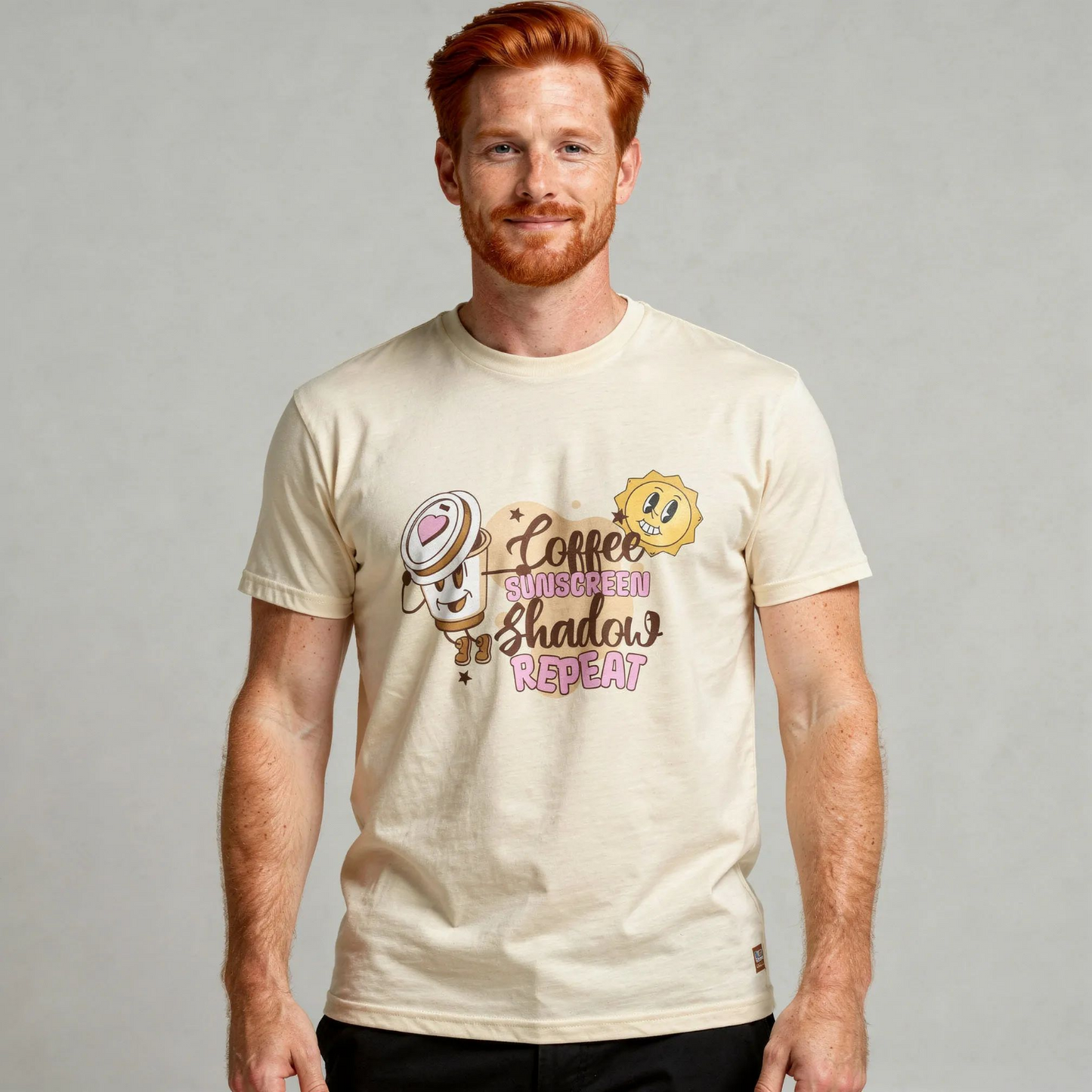 Coffee Sunscreen Shadow Repeat – Cute Summer Graphic Tee