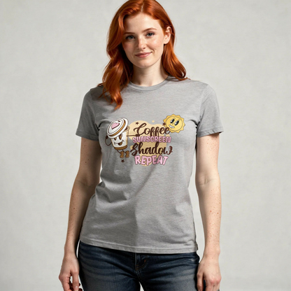 Coffee Sunscreen Shadow Repeat – Cute Summer Graphic Tee