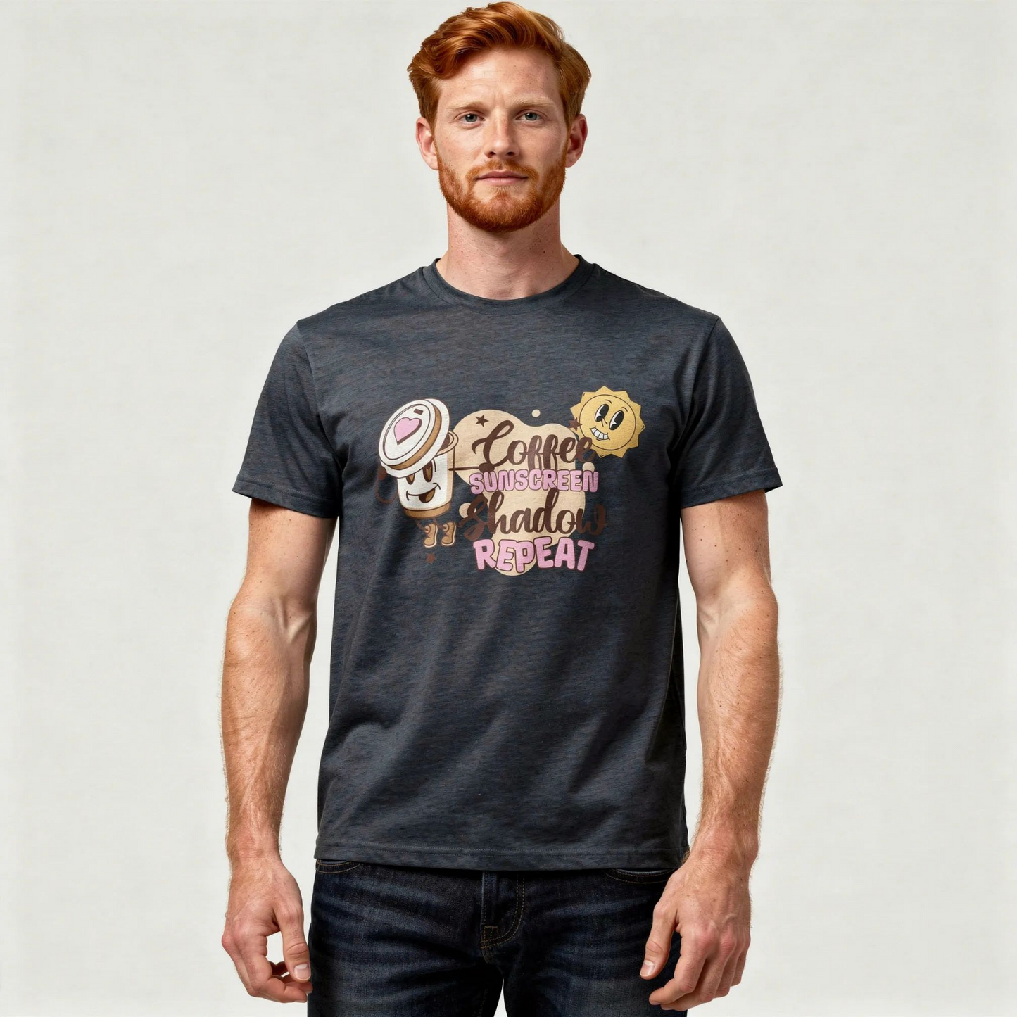Coffee Sunscreen Shadow Repeat – Cute Summer Graphic Tee