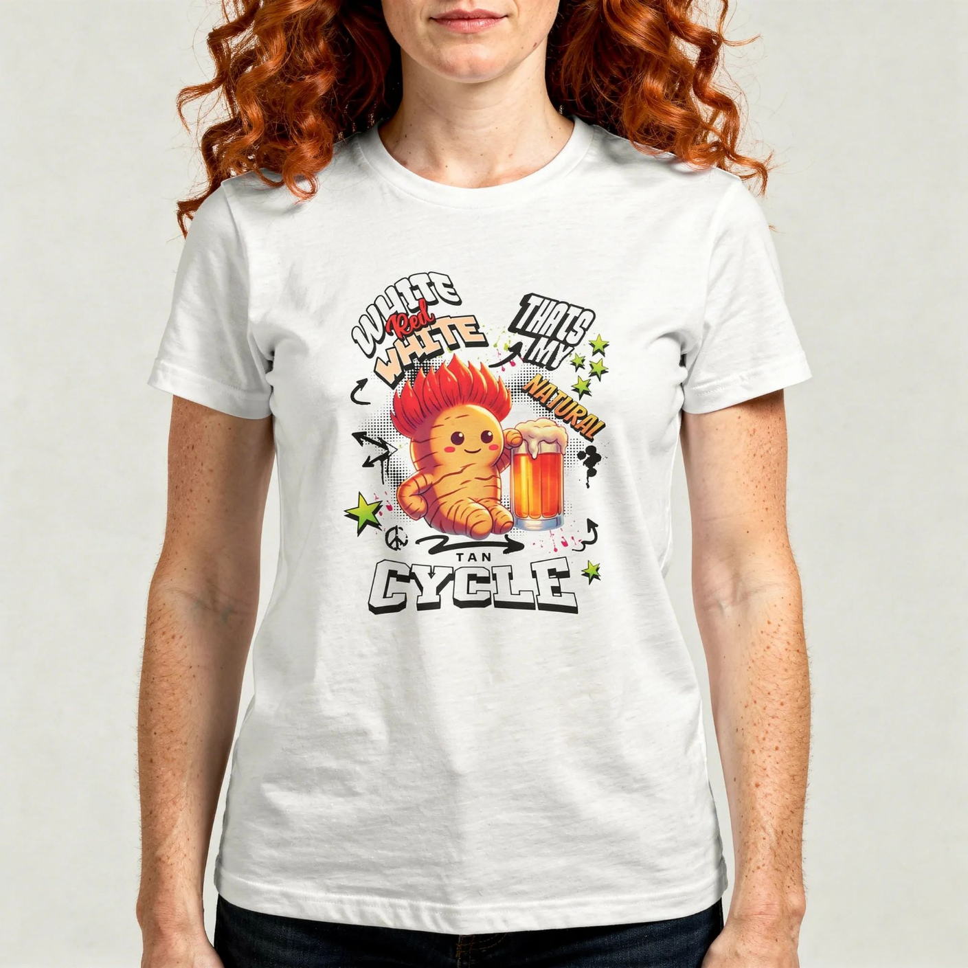 White–Red–White Tan Cycle – Lustiges Sommer Shirt für Rothaarige