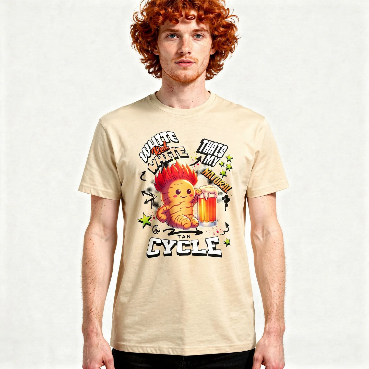 White–Red–White Tan Cycle – Lustiges Sommer Shirt für Rothaarige