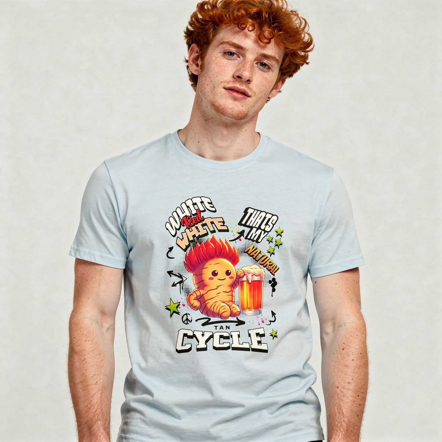 White–Red–White Tan Cycle – Lustiges Sommer Shirt für Rothaarige